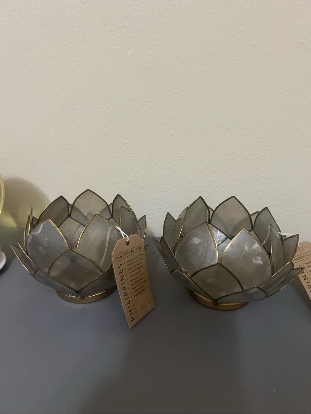 Capiz Lotus Candle Holders - Gray and Gold (Set of 2)
